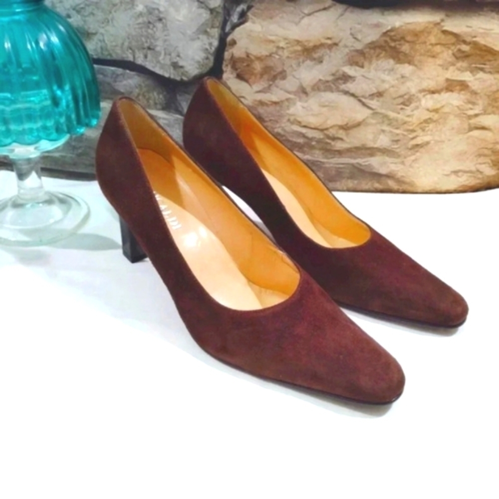 Pancaldi Shoes Italian Leather Heels Suede Chocolate Brown Pumps 3" Heel US 8 B